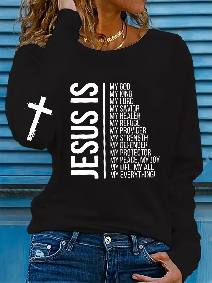 T-shirts Décontracté Printemps / Automne Croisé Imprimé Micro-élasticité Ample Manches Longues Régulier Droit pour Femmes