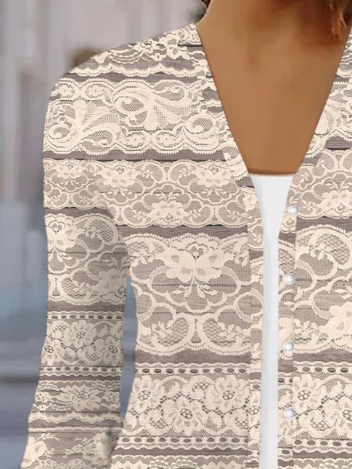 Élasticité moyenne Col V Manches trois quarts Régulier Floral Kimono Imprimé pour Femmes
