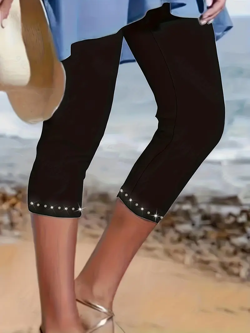 Pantalons Décontracté Plain Été Imprimé Naturel Taille Élastique Corsaire Legging Régulier pour Femmes