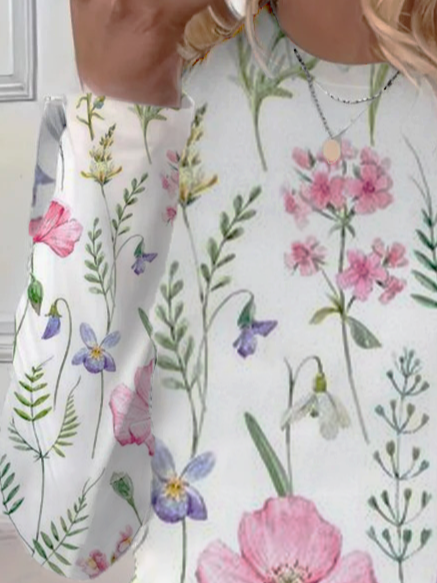 T-shirts Décontracté Floral Printemps / Automne Imprimé Quotidien Jersey Col Rond Régulier Droit pour Femmes