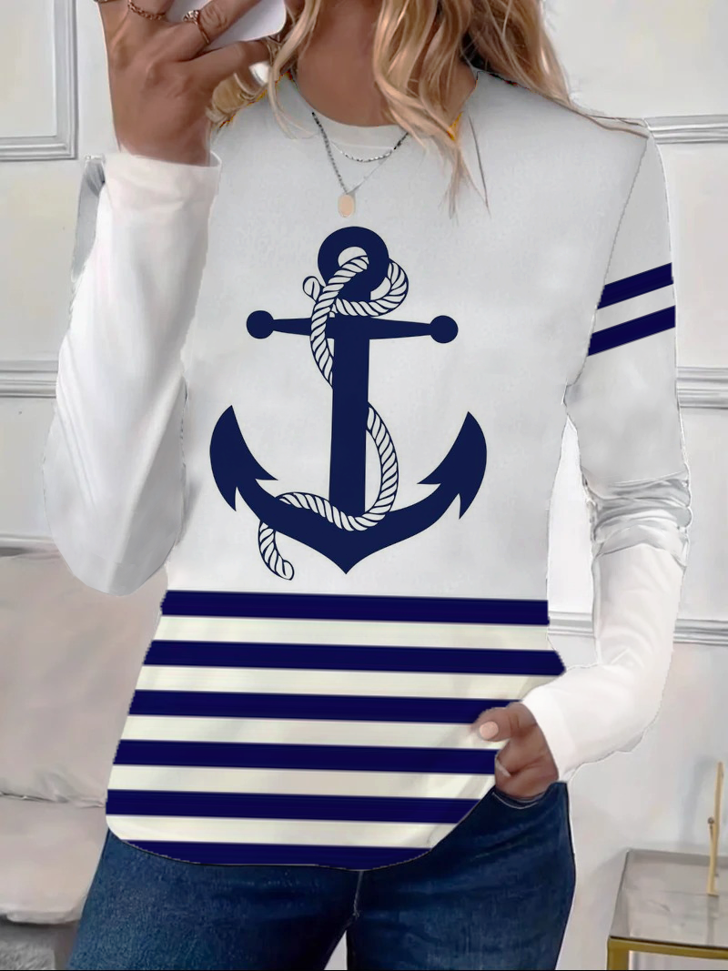T-shirts Rayé Décontracté Printemps / Automne Quotidien Ample Jersey Manches Longues Régulier Régulier pour Femmes
