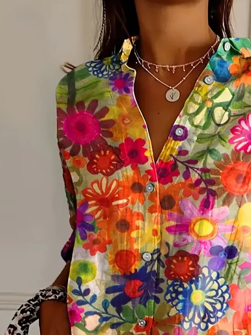 Chemises Décontracté Floral Printemps / Automne Polyester Quotidien Droit Boucle Régulier T.-N.-L. pour Femmes