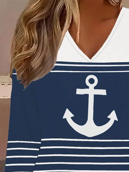 T-shirts Femmes Ancre Décontracté Printemps / Automne Aucune élasticité Quotidien Manches Longues Régulier Droit Régulier
