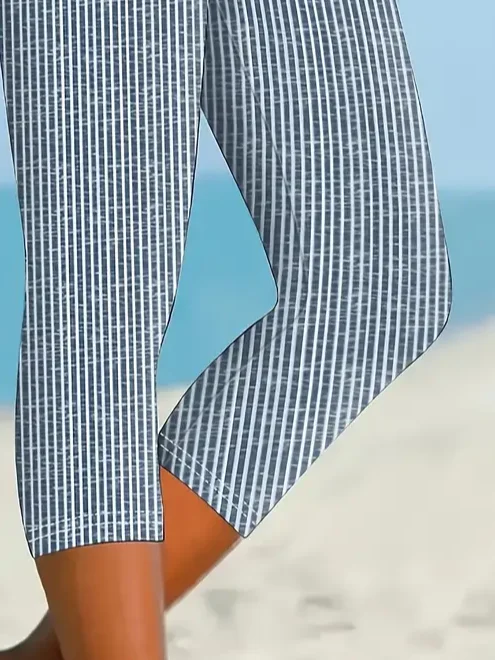 Pantalons Femmes Rayé Décontracté Été Viscose Naturel Aucune élasticité Quotidien Corsaire T.-N.-L.