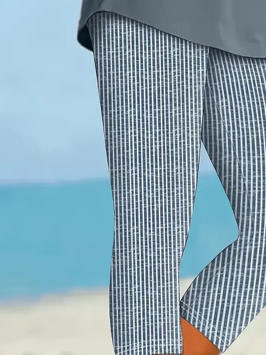 Pantalons Femmes Rayé Décontracté Été Viscose Naturel Aucune élasticité Quotidien Corsaire T.-N.-L.