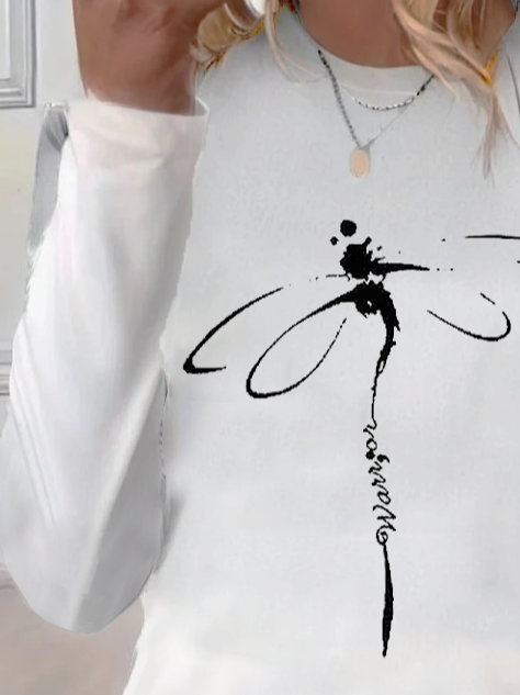T-shirts Décontracté Printemps / Automne Libellule Imprimé Micro-élasticité Quotidien Jersey Régulier Droit pour Femmes