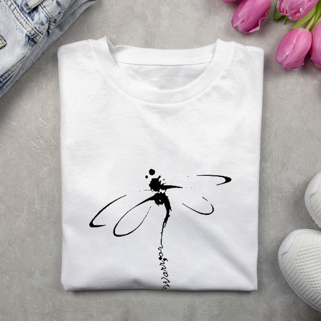 T-shirts Décontracté Printemps / Automne Libellule Imprimé Micro-élasticité Quotidien Jersey Régulier Droit pour Femmes