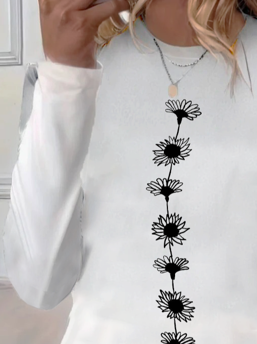T-shirts Décontracté Floral Printemps / Automne Imprimé Micro-élasticité Ample Col Rond Régulier Régulier pour Femmes