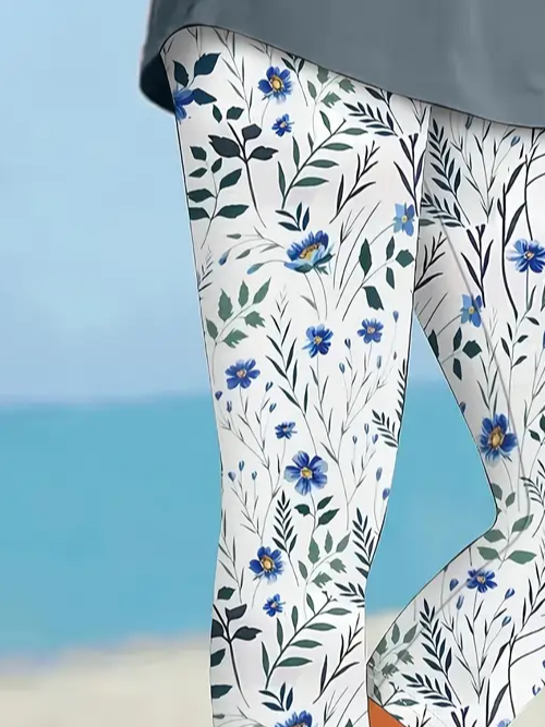 Pantalons Décontracté Floral Été Viscose Naturel Aucune élasticité Quotidien Legging Régulier pour Femmes
