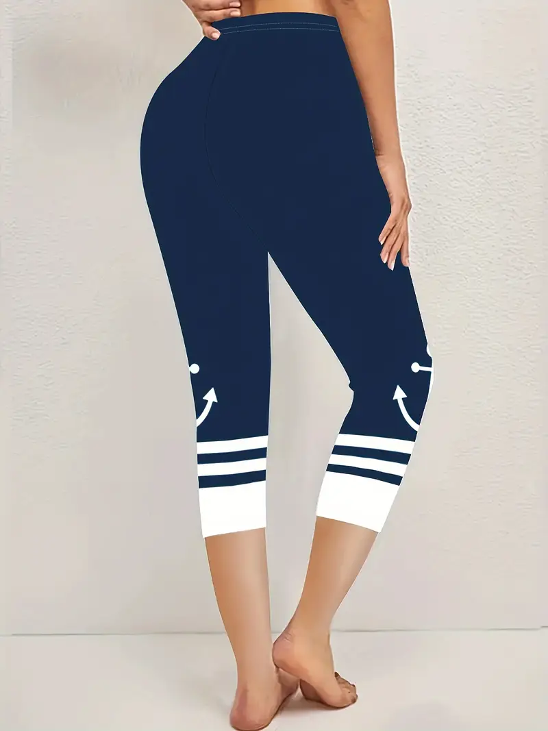 Pantalons Femmes Décontracté Été Ancre Imprimé Viscose Coupe Régulière Corsaire Droit T.-N.-L.
