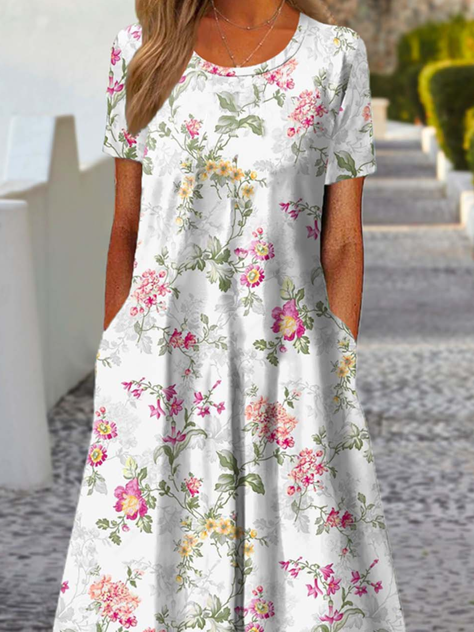 Femmes Rayé Comme Image Col Rond Confortable Robe Maxi Rétro
