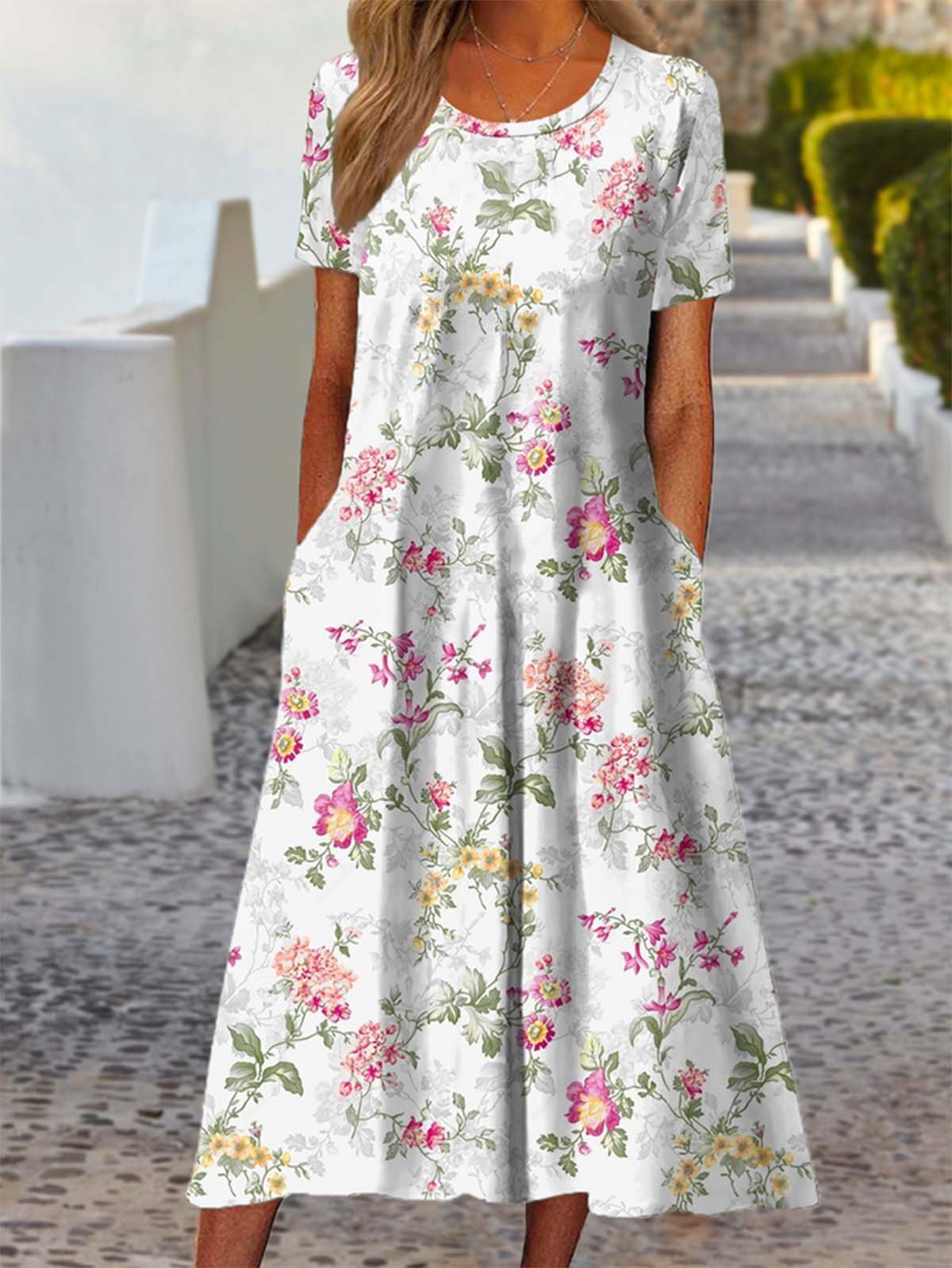 Femmes Rayé Comme Image Col Rond Confortable Robe Maxi Rétro