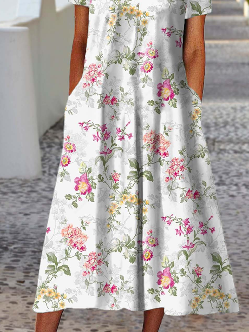 Femmes Rayé Comme Image Col Rond Confortable Robe Maxi Rétro