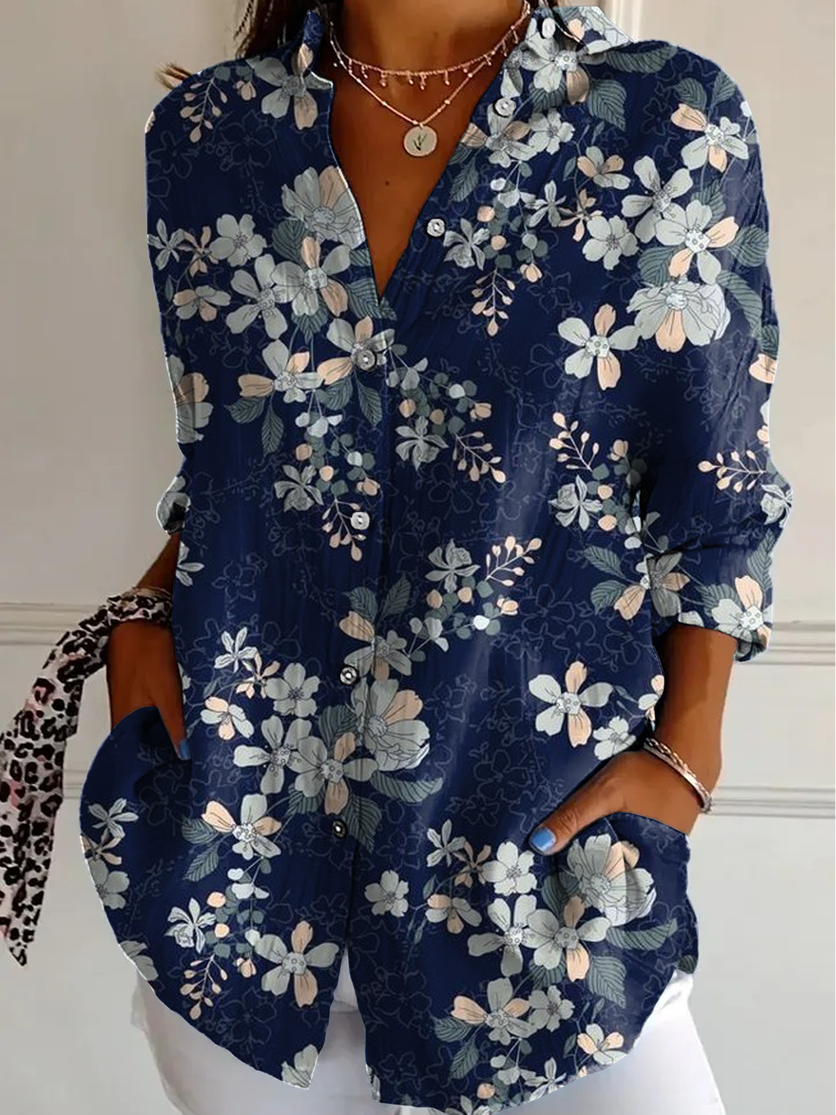 Chemises Femmes Décontracté Floral Printemps / Automne Polyester Léger Aucune élasticité Coupe Régulière Régulier Col de Chemise
