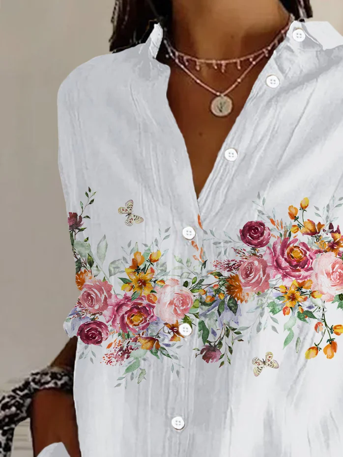 Chemises Femmes Décontracté Floral Printemps / Automne Polyester Quotidien Ample Manches Longues Droit Régulier