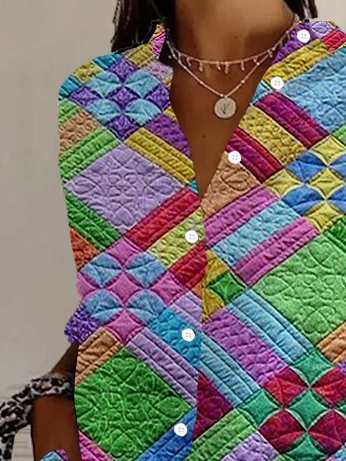 Chemises Femmes Géométrique Décontracté Printemps / Automne Aucune élasticité Ample Manches Longues Régulier Boucle Col de Chemise