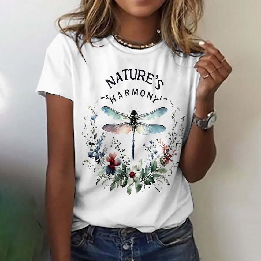 T-shirts Femmes Décontracté Floral Été Polyester Micro-élasticité Vacances Col Rond Trapèze Régulier