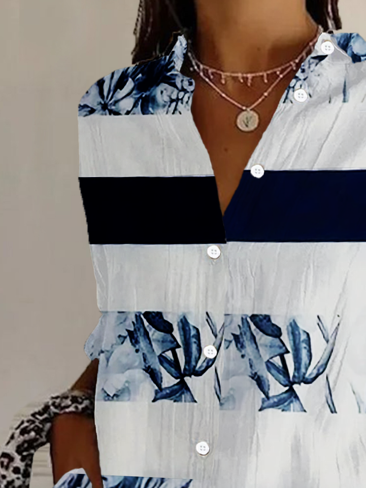Chemises Femmes Rayé Décontracté Printemps / Automne Aucune élasticité Régulier Droit Boucle Col de Chemise T.-N.-L.