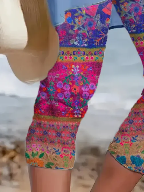 Pantalons Femmes Décontracté Floral Été Imprimé Naturel Aucune élasticité Coupe Régulière Droit Régulier