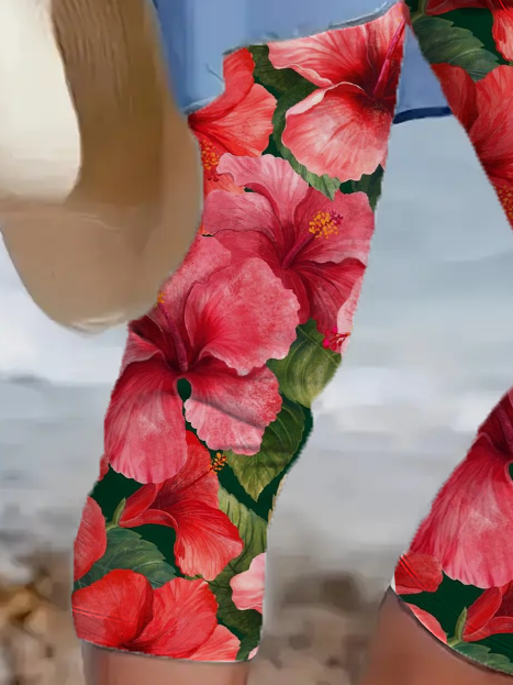 Pantalons Femmes Décontracté Floral Été Viscose Aucune élasticité Quotidien Coupe Régulière Corsaire Legging