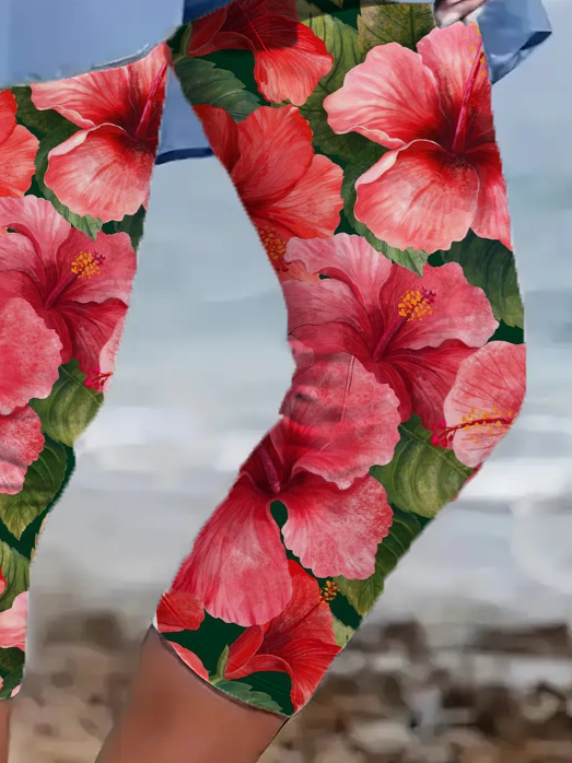 Pantalons Femmes Décontracté Floral Été Viscose Aucune élasticité Quotidien Coupe Régulière Corsaire Legging