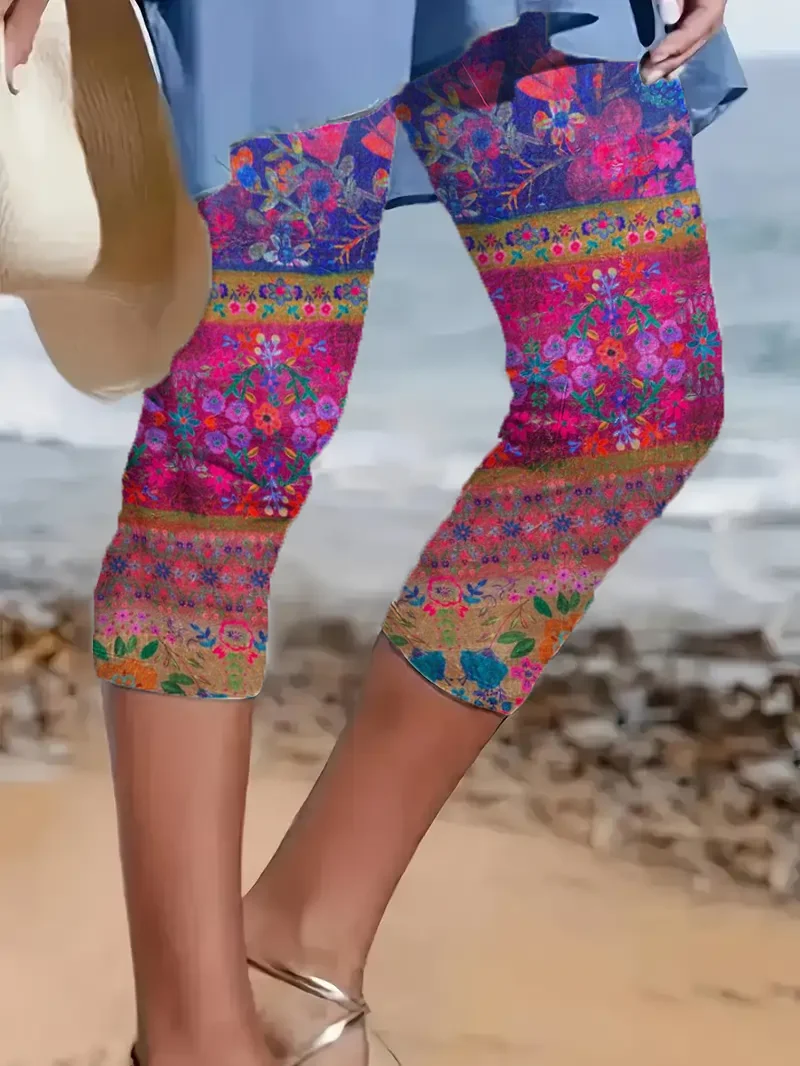 Pantalons Femmes Décontracté Floral Été Imprimé Naturel Aucune élasticité Coupe Régulière Droit Régulier
