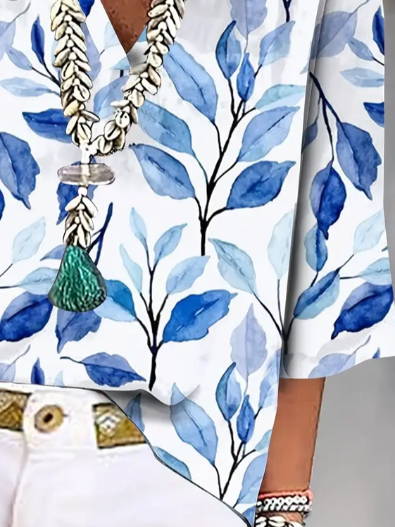 Blouses Décontracté Floral Printemps / Automne Polyester Col V Imprimé Manches trois quarts Régulier Droit pour Femmes