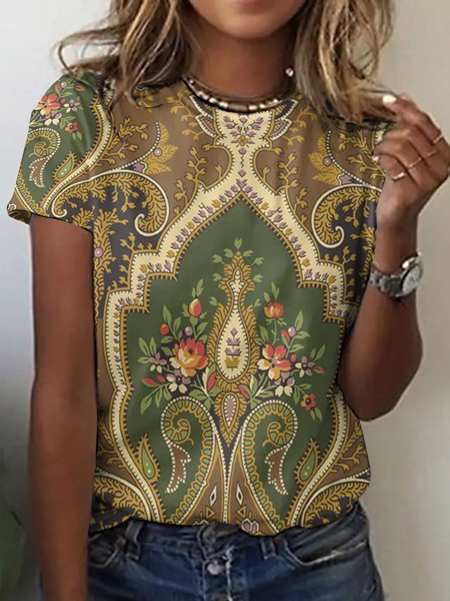 T-shirts Femmes Décontracté Floral Été Coton Micro-élasticité Quotidien Sans Manches Col Rond Trapèze
