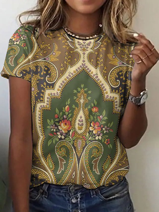 T-shirts Femmes Décontracté Floral Été Coton Micro-élasticité Quotidien Sans Manches Col Rond Trapèze