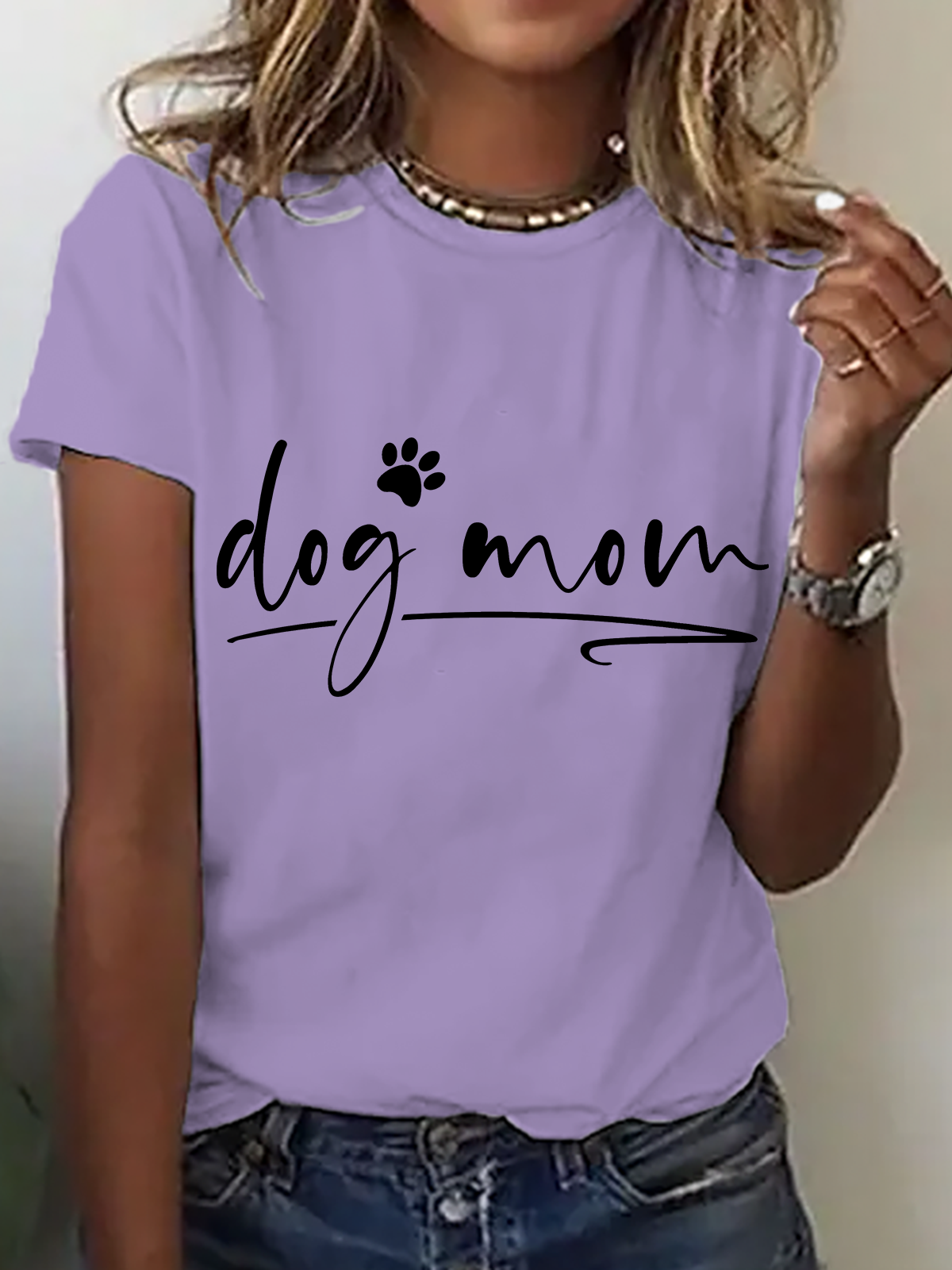 T-shirts Femmes Décontracté Été Lettres de texte Coton Micro-élasticité Ample Manches Courtes Col Rond Régulier