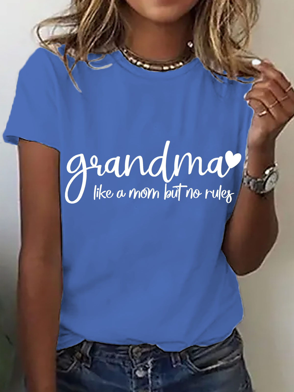 T-shirts Décontracté Été Lettres de texte Micro-élasticité Ample Manches Courtes Col Rond Régulier Droit pour Femmes