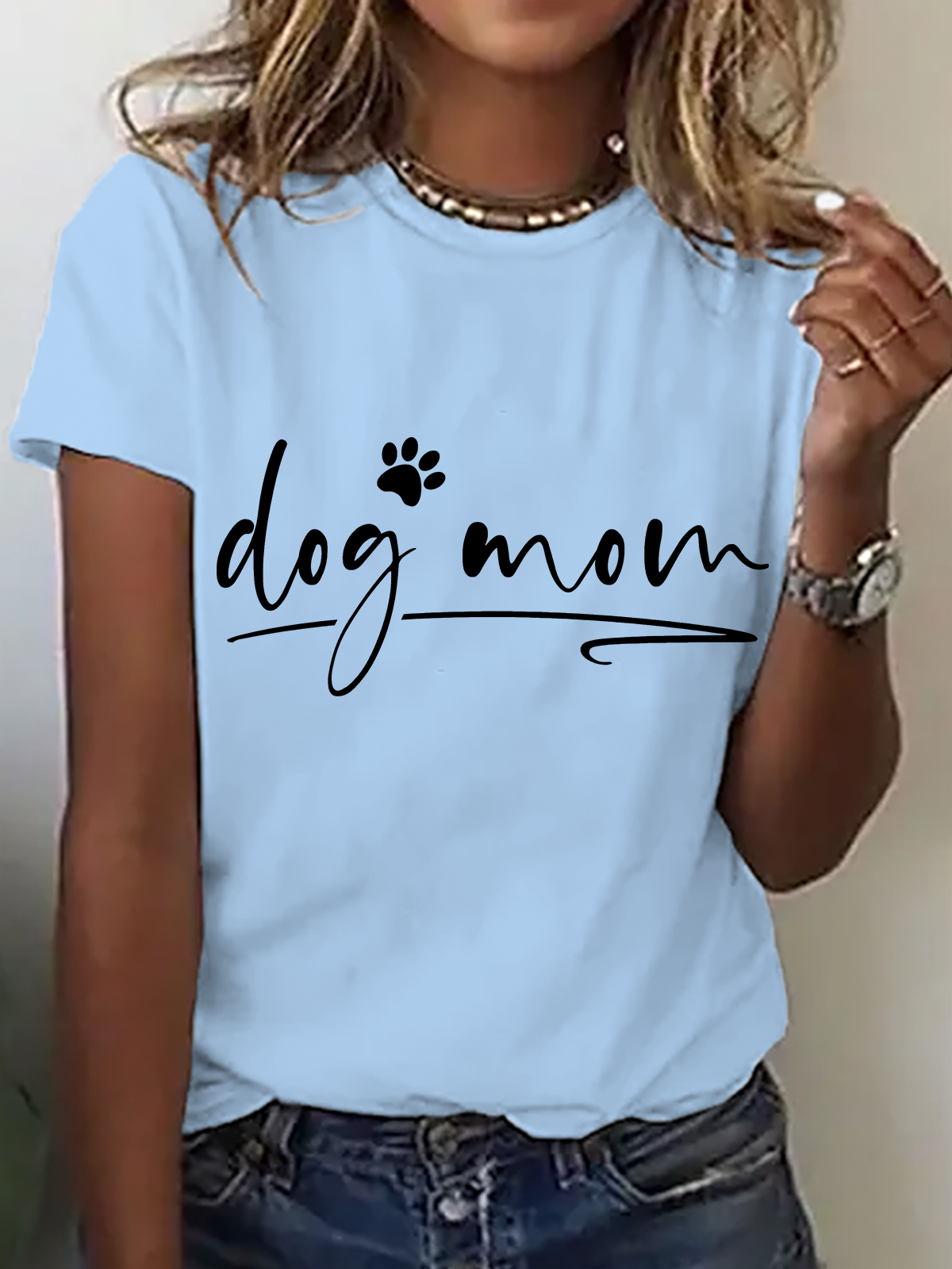 T-shirts Femmes Décontracté Été Lettres de texte Coton Micro-élasticité Ample Manches Courtes Col Rond Régulier