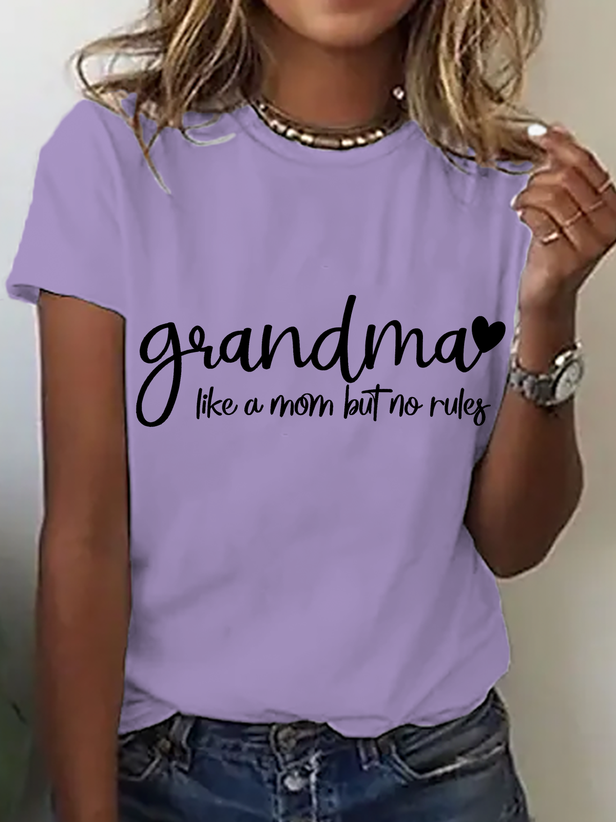T-shirts Décontracté Été Lettres de texte Micro-élasticité Ample Manches Courtes Col Rond Régulier Droit pour Femmes