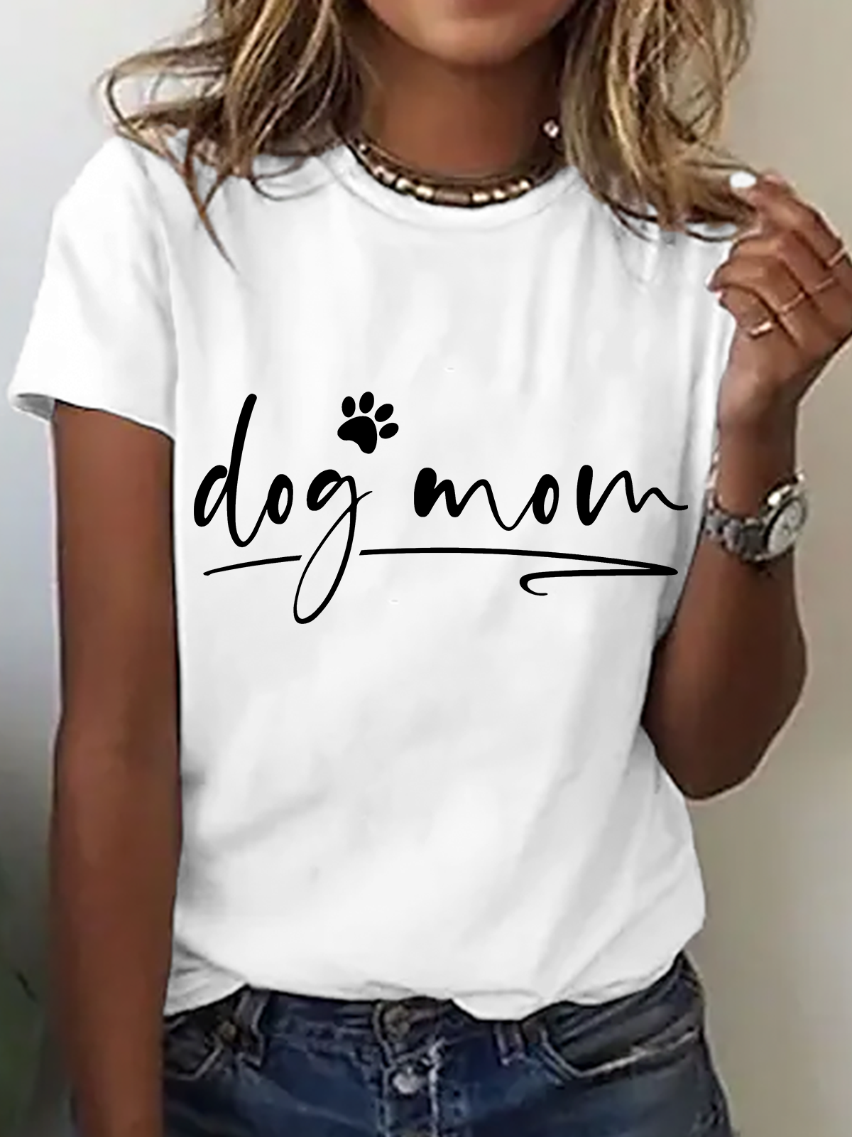 T-shirts Femmes Décontracté Été Lettres de texte Coton Micro-élasticité Ample Manches Courtes Col Rond Régulier
