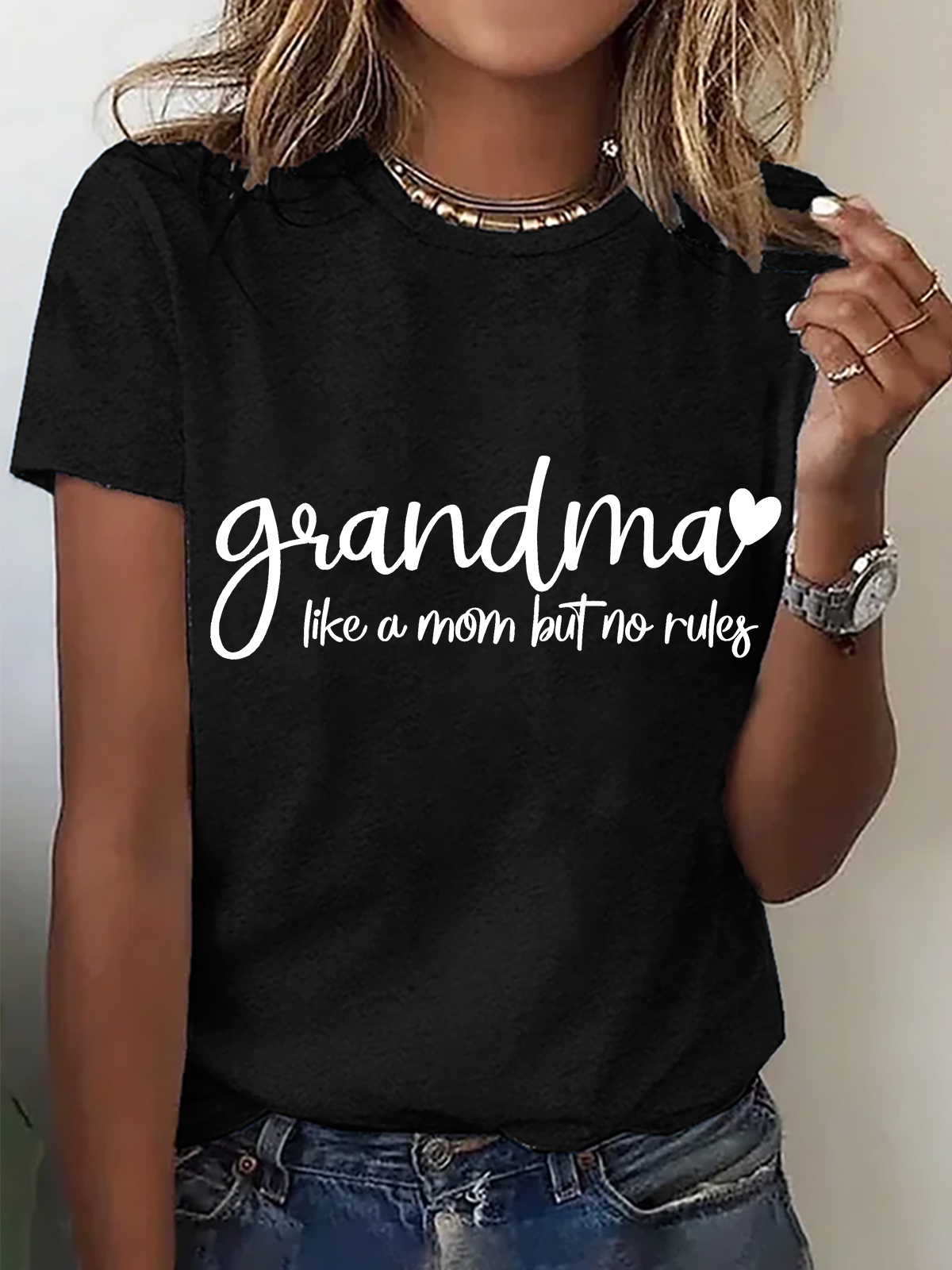 T-shirts Décontracté Été Lettres de texte Micro-élasticité Ample Manches Courtes Col Rond Régulier Droit pour Femmes