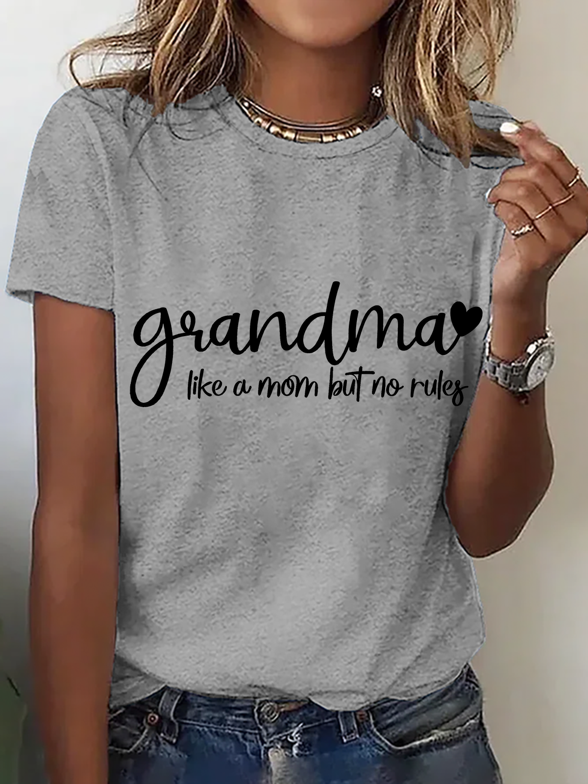 T-shirts Décontracté Été Lettres de texte Micro-élasticité Ample Manches Courtes Col Rond Régulier Droit pour Femmes