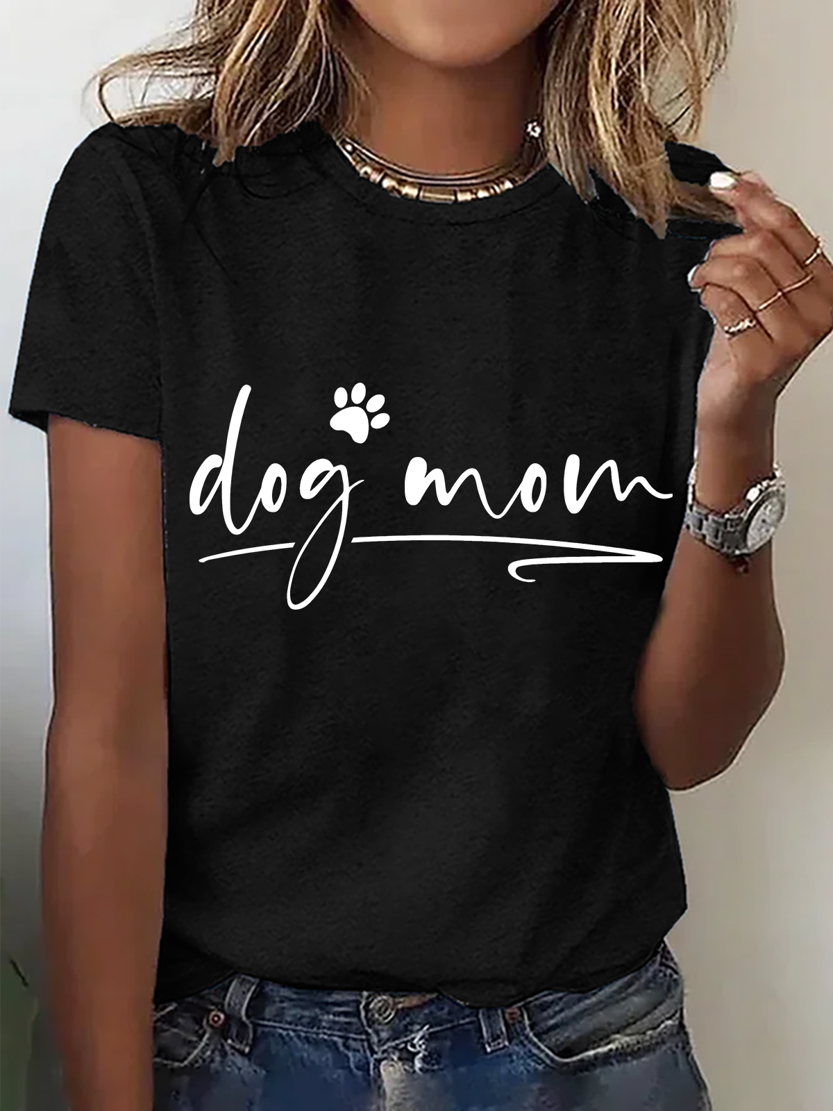 T-shirts Femmes Décontracté Été Lettres de texte Coton Micro-élasticité Ample Manches Courtes Col Rond Régulier