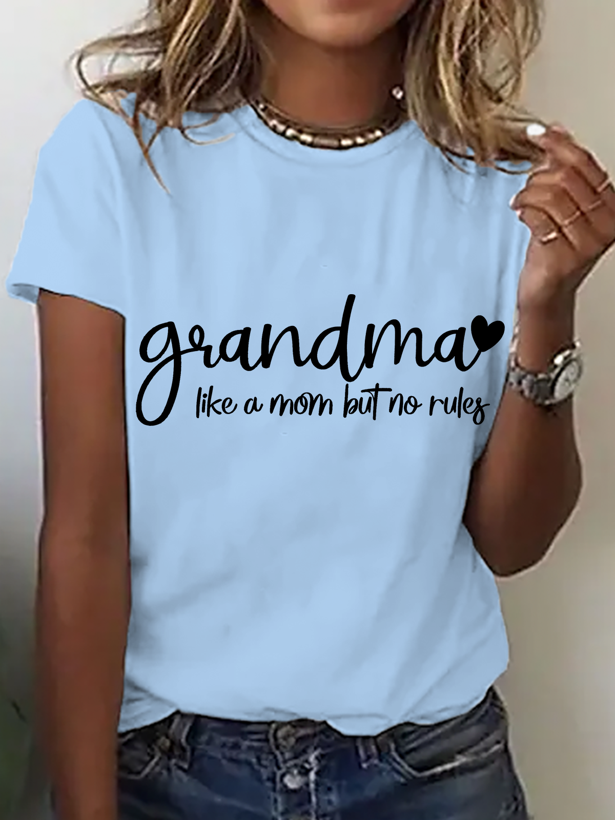 T-shirts Décontracté Été Lettres de texte Micro-élasticité Ample Manches Courtes Col Rond Régulier Droit pour Femmes