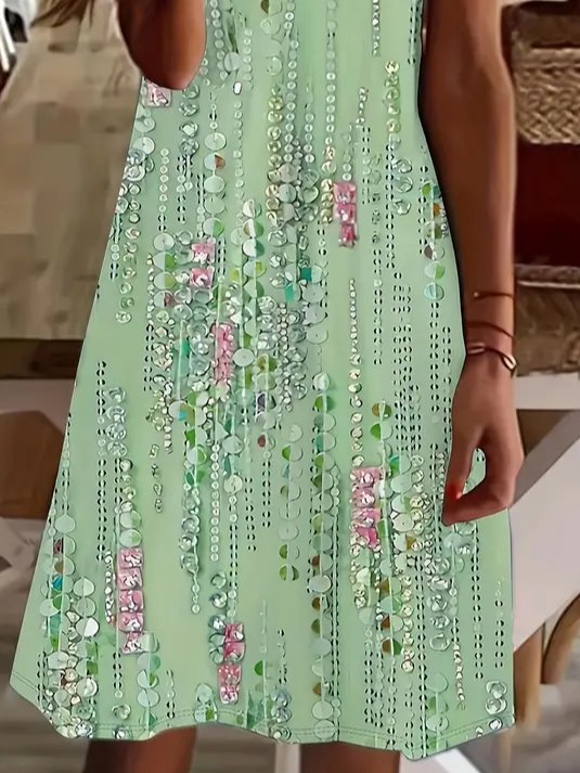 Femmes Floral Vert Col V Confortable Imprimé Robe de Longueur Au Genou Décontracté