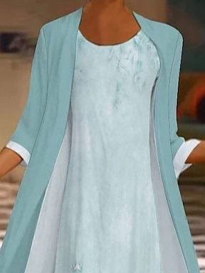 Deux Pièces Ensembles Décontracté Floral Printemps / Automne Imprimé Naturel Devant Ouvert Col Rond Manteau avec jupe Régulier pour Femmes