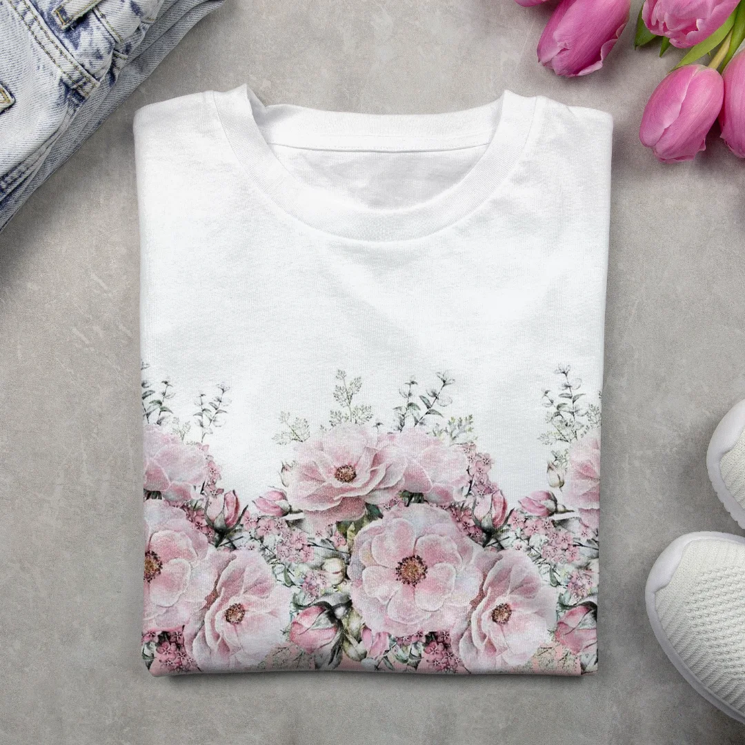 T-shirts Femmes Décontracté Floral Printemps / Automne Micro-élasticité Quotidien Jersey Col Rond Régulier Droit