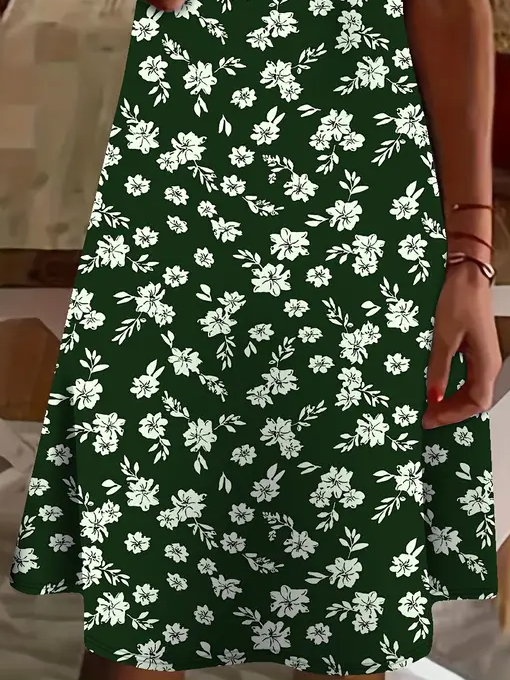 Femmes Floral Vert Col V Confortable Imprimé Robe de Longueur Au Genou Décontracté