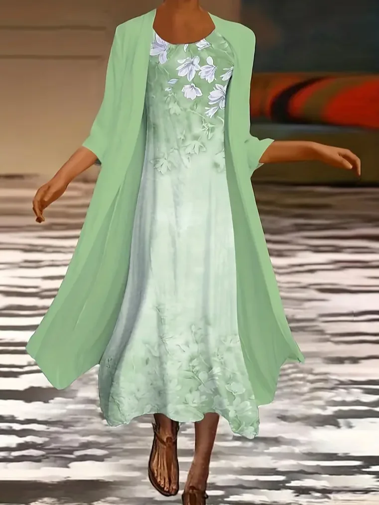 Deux Pièces Ensembles Décontracté Floral Printemps / Automne Imprimé Micro-élasticité Coupe Régulière Manteau avec jupe Régulier Dakota du Sud pour Femmes