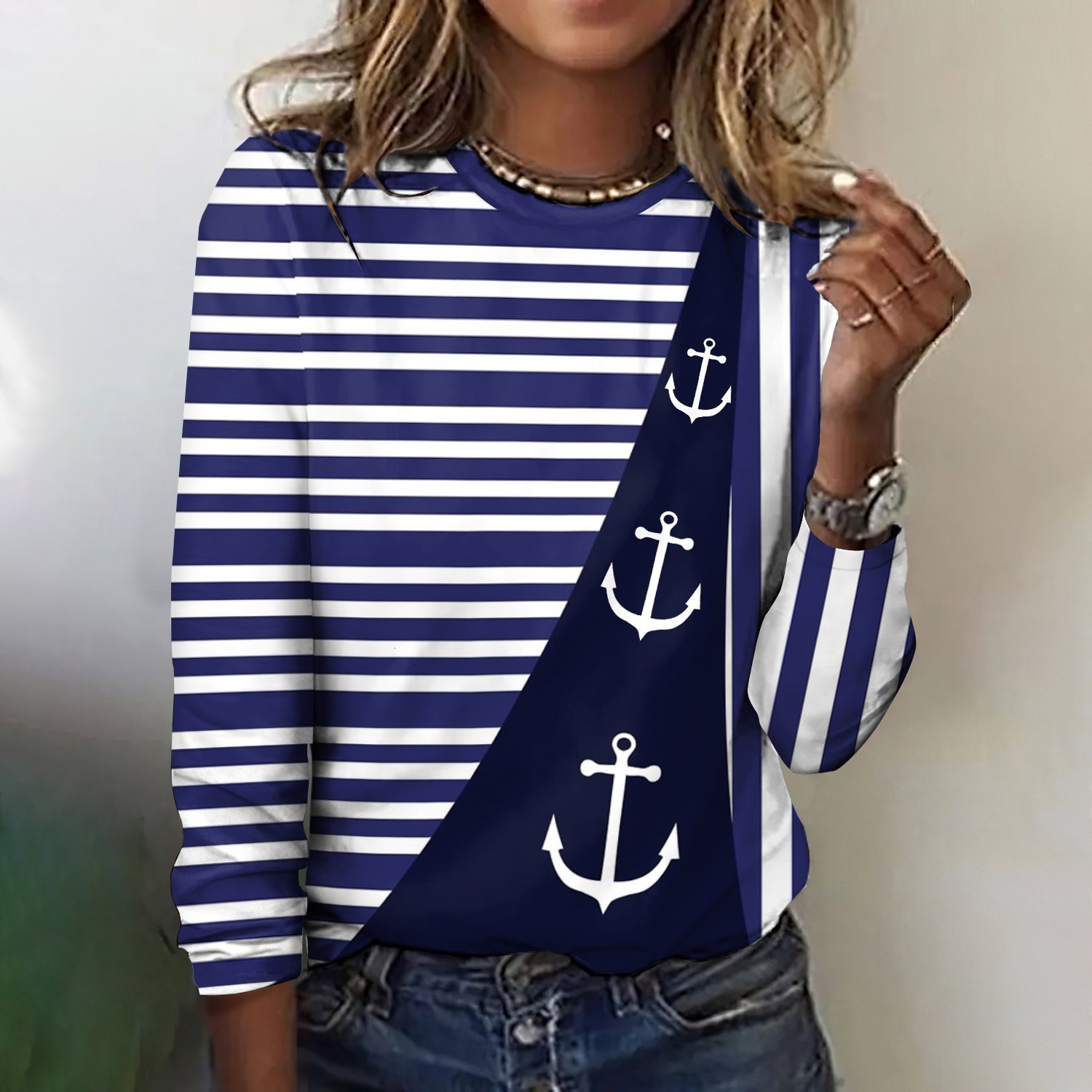 T-shirts Femmes Rayé Décontracté Printemps / Automne Coton Micro-élasticité Quotidien Col Rond Trapèze Régulier