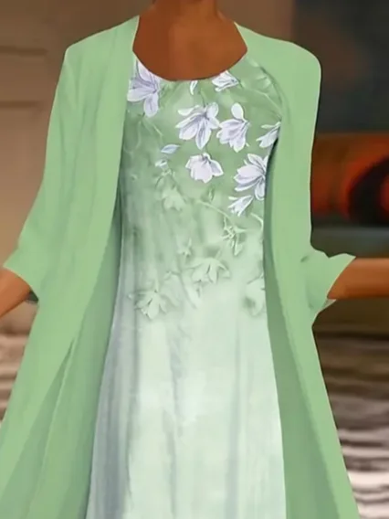 Deux Pièces Ensembles Décontracté Floral Printemps / Automne Imprimé Micro-élasticité Coupe Régulière Manteau avec jupe Régulier Dakota du Sud pour Femmes