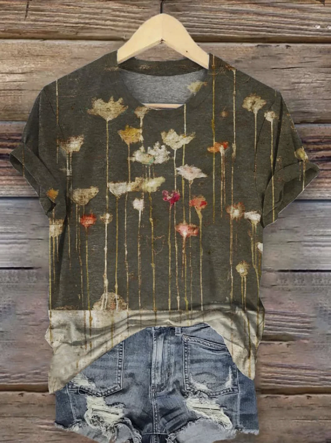 T-shirts Femmes Décontracté Floral Été Coton Micro-élasticité Quotidien Coupe Régulière Col Rond Trapèze