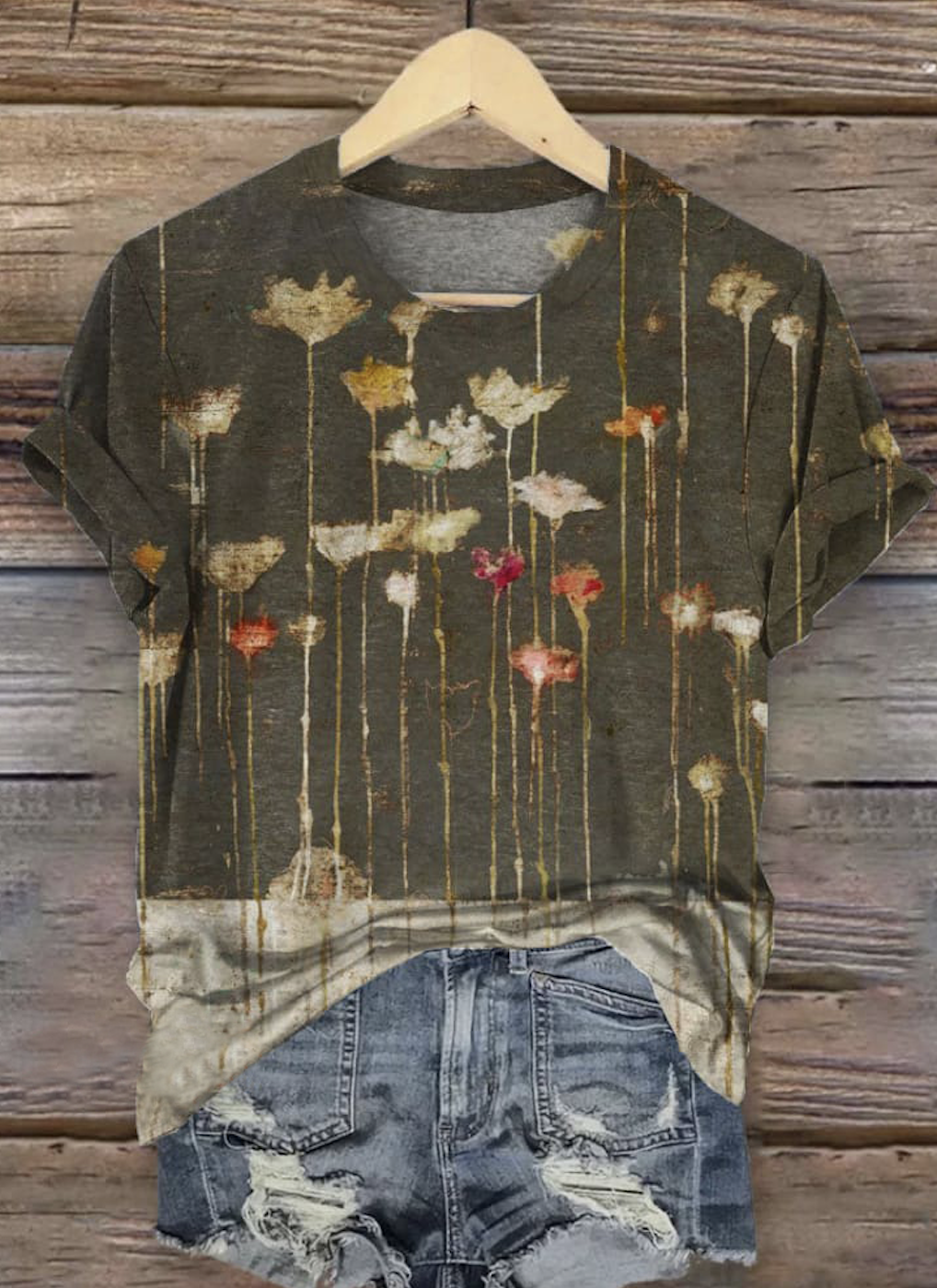 T-shirts Femmes Décontracté Floral Été Coton Micro-élasticité Quotidien Coupe Régulière Col Rond Trapèze