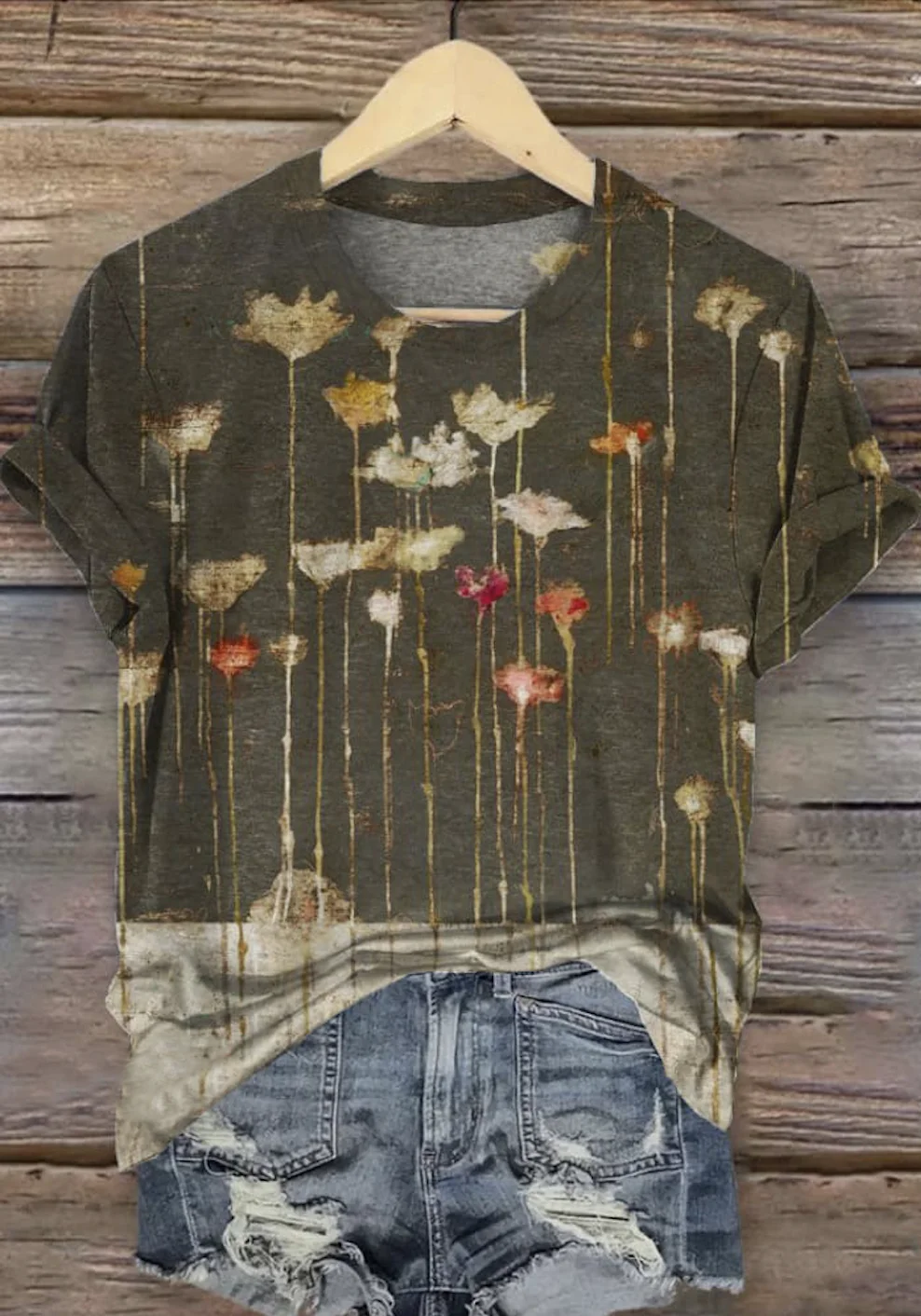 T-shirts Femmes Décontracté Floral Été Coton Micro-élasticité Quotidien Coupe Régulière Col Rond Trapèze