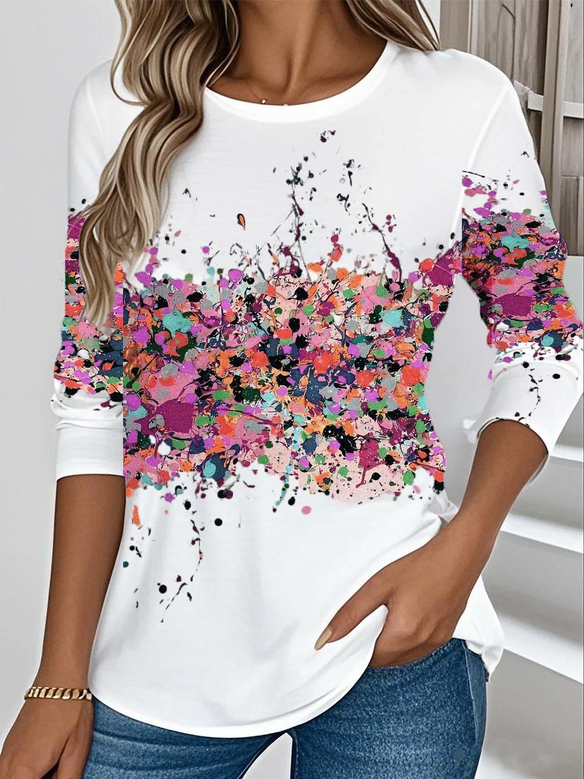 T-shirts Rétro Printemps / Automne impression en 3D Aucune élasticité Col Rond Régulier Droit Régulier Non pour Femmes