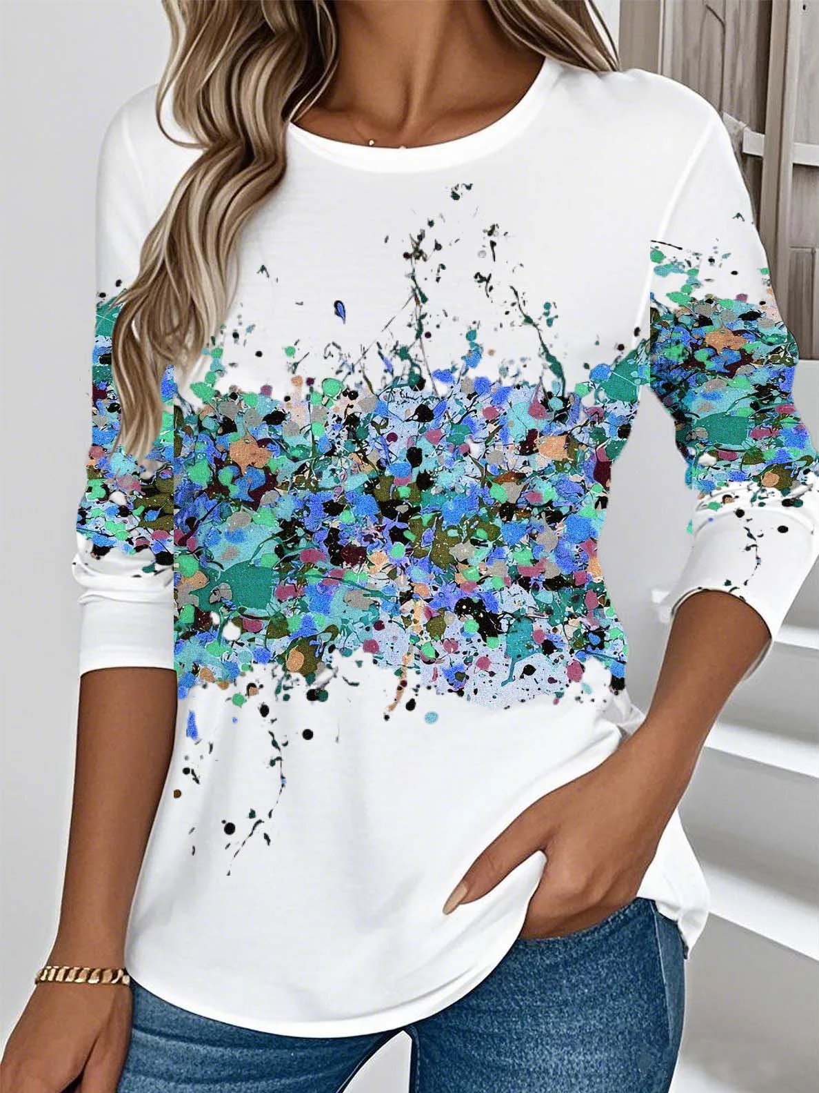 T-shirts Rétro Printemps / Automne impression en 3D Aucune élasticité Col Rond Régulier Droit Régulier Non pour Femmes